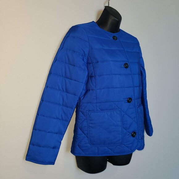 Talbots Petite P Bright Blue Button Closure Puffer Coat Jacket No Collar - Picture 2 of 6